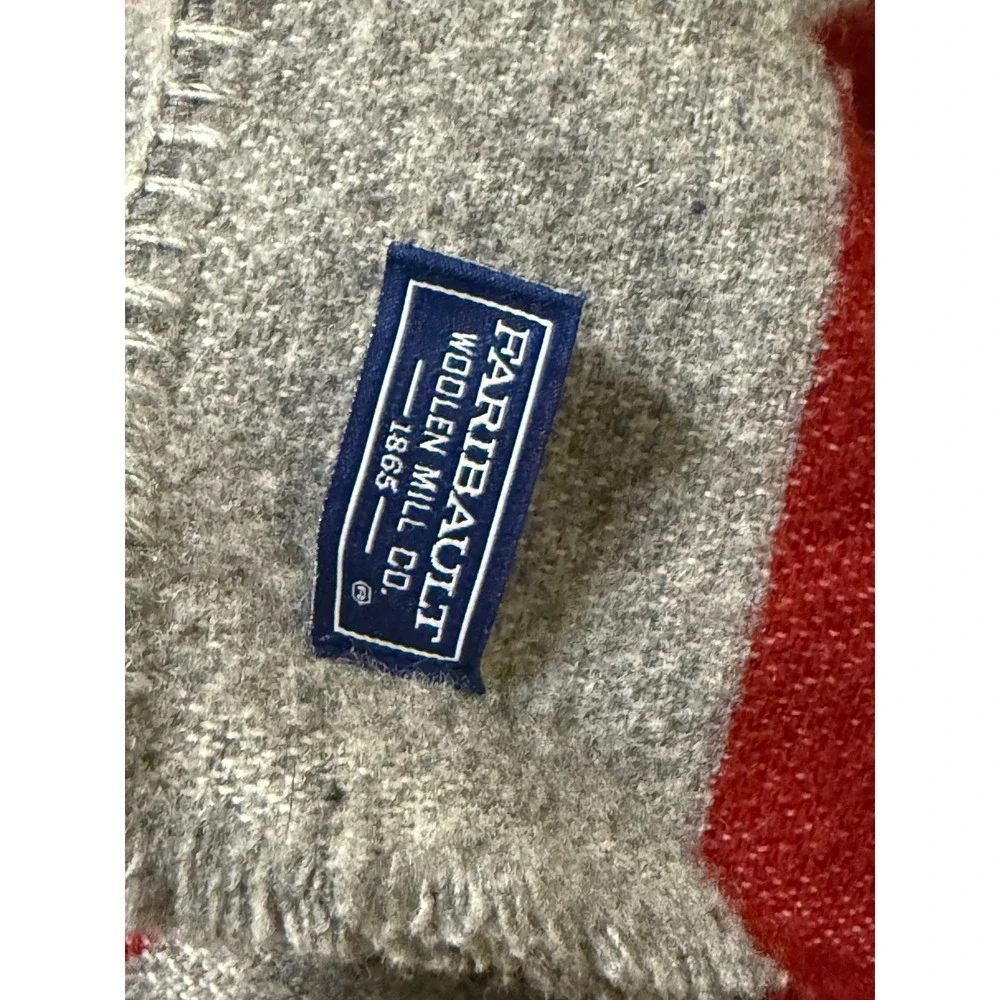 Faribault Woolen Mill Co Scarf Gray Wool Cotton Blend Multi Stripe Made in USA